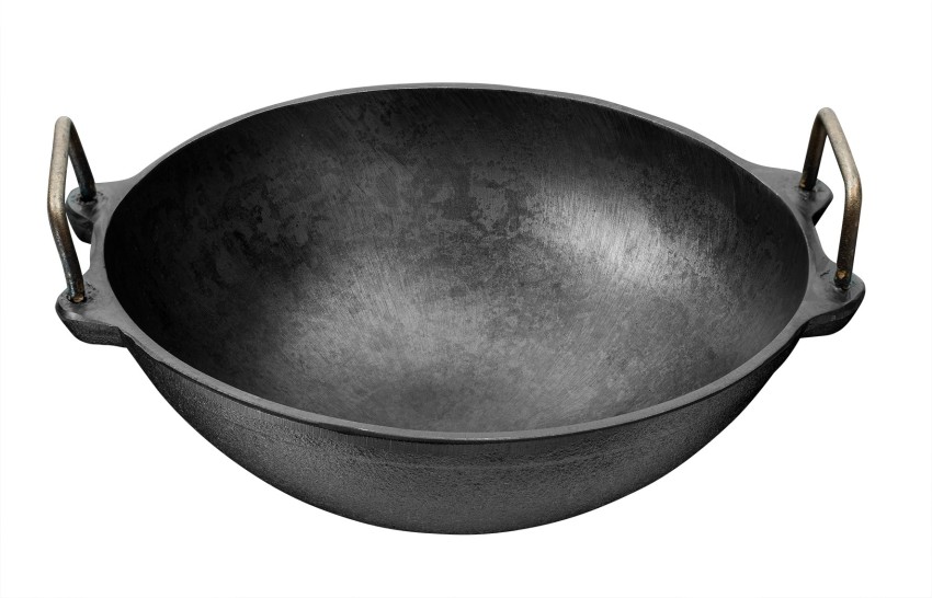 Pre-Seasoned Cast Iron Kadai/Wok 9 Inch, 1.5 L Capacity, Black