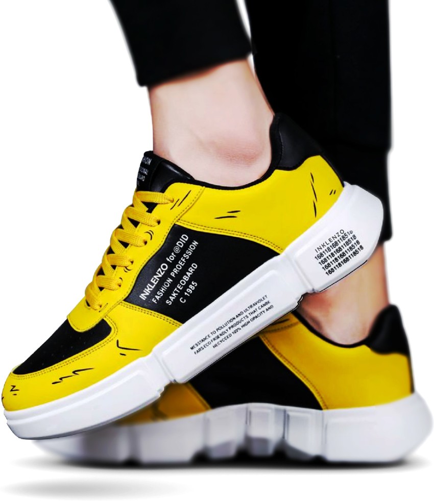 Mens black clearance and yellow sneakers