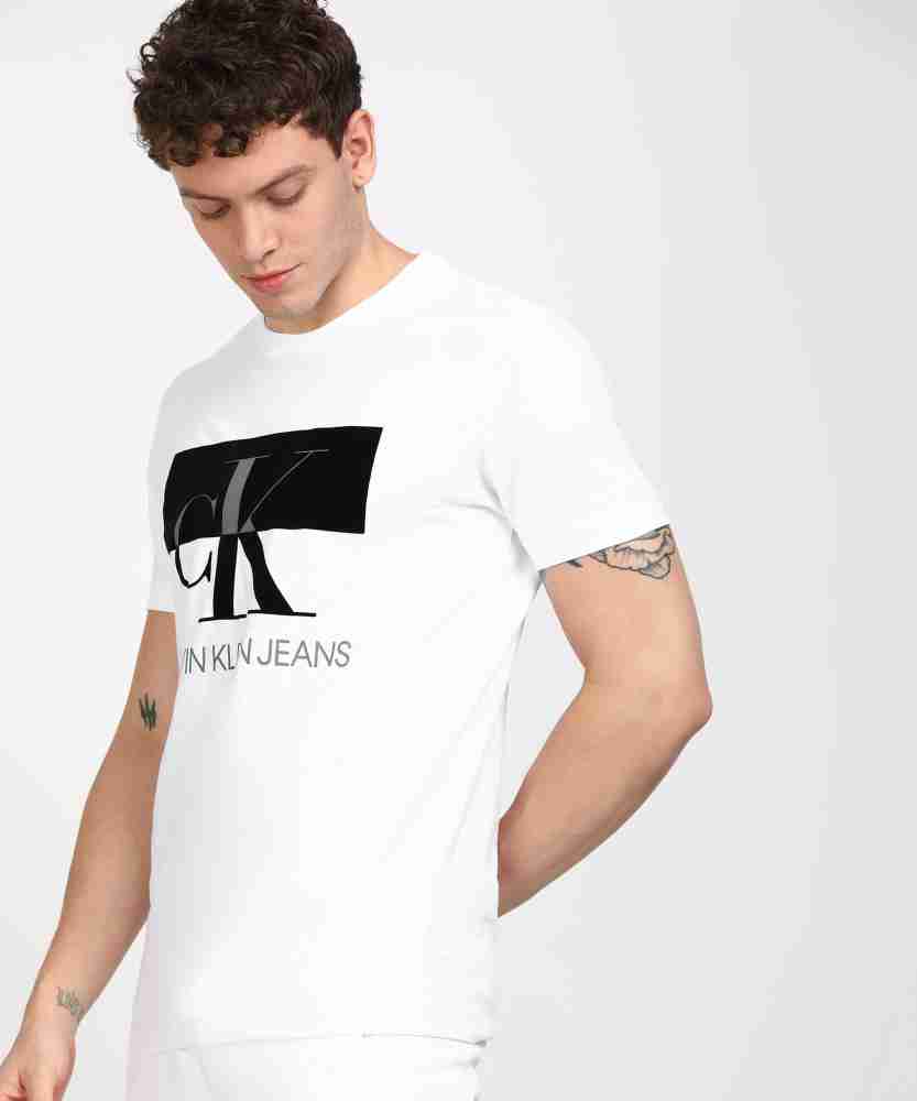 Buy Calvin Klein Jeans Men White & Black Printed Round Neck T