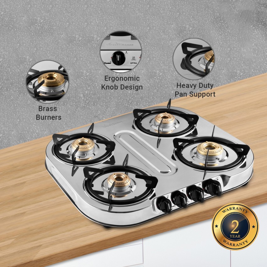 Sunflame LPG STOVE OPTRA 4B Stainless Steel Manual Gas Stove Price in India   Buy Sunflame LPG STOVE OPTRA 4B Stainless Steel Manual Gas Stove online  at Flipkartcom