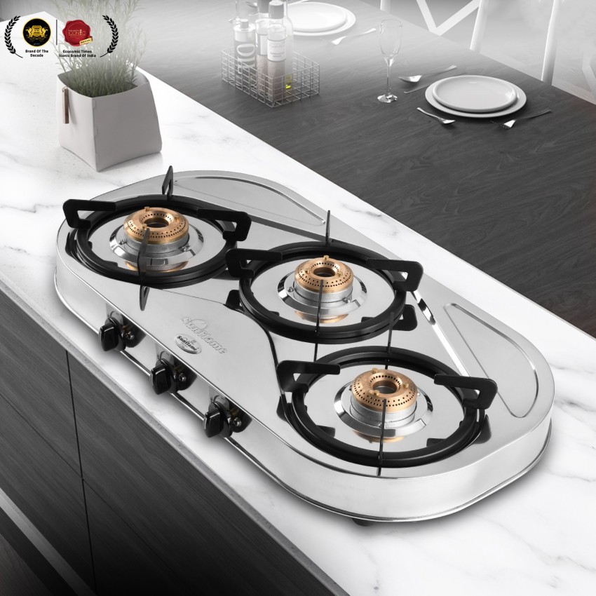 sunflame shakti three burner ss glass top gas stove