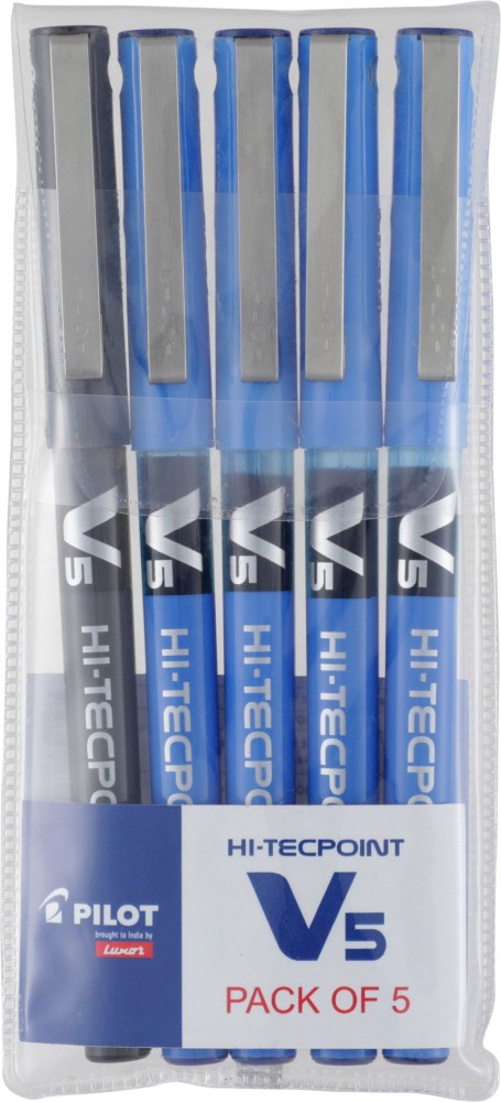 Pack of 8 - Luxor Pilot V5 Hi-TecPoint RollerBall Pen, Blue 4 Pen + Black 4  Pen