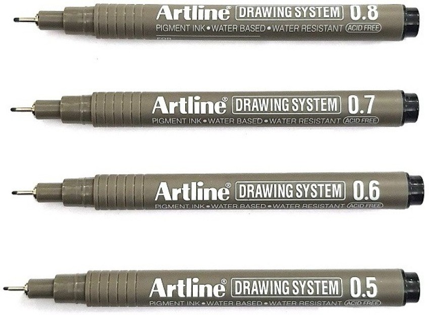 Fine Line Drawing Markers, Line 0,03+0,05+0,1+0,2+0,3+0,5+0,8+1,0 , Black,  8 pc