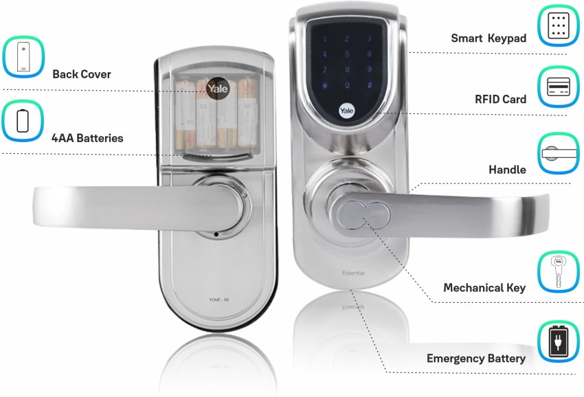YDME50NxT Smart Door Lock, Black, Fingerprint, PIN, RFID, Manual Key A –  Yale India