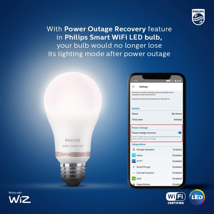 Buy Philips Wiz E27 Colour Smart LED Wi-Fi Bulb, Smart light bulbs