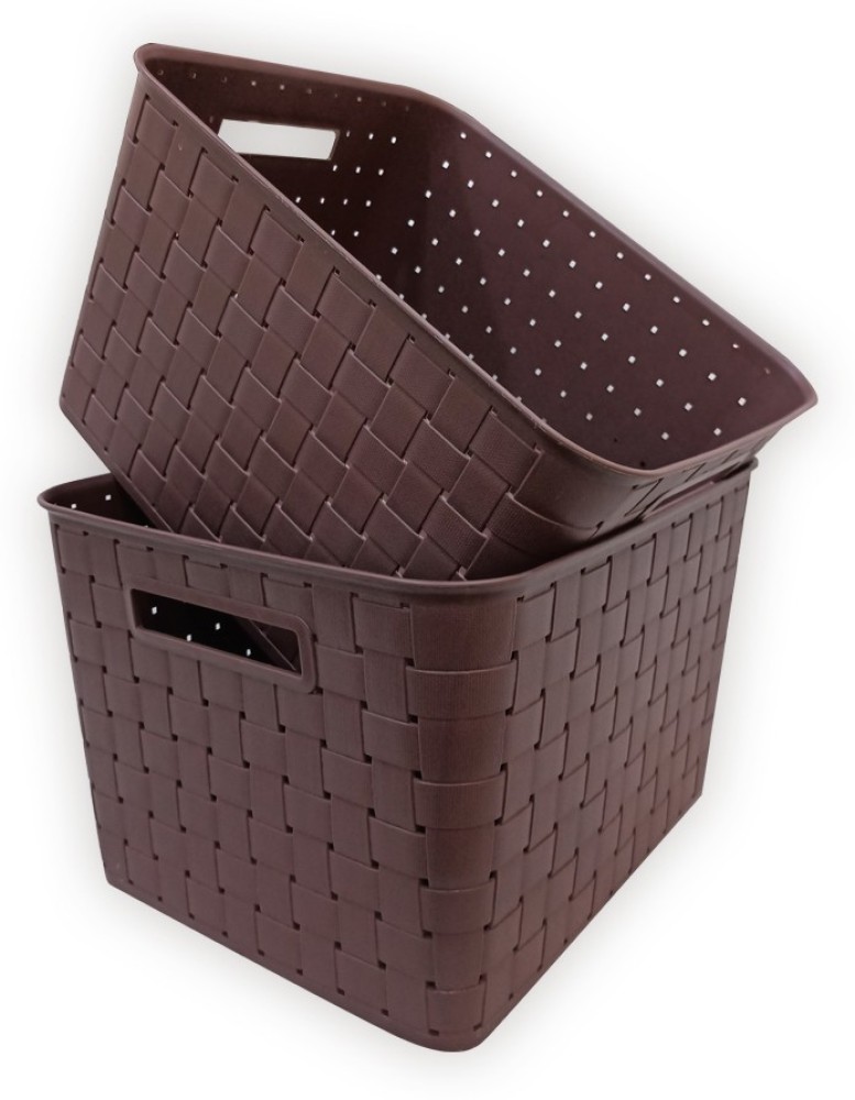 Ezoware Storage Baskets, Large Gray Plastic Organizer Knit Baskets - Pack of 3