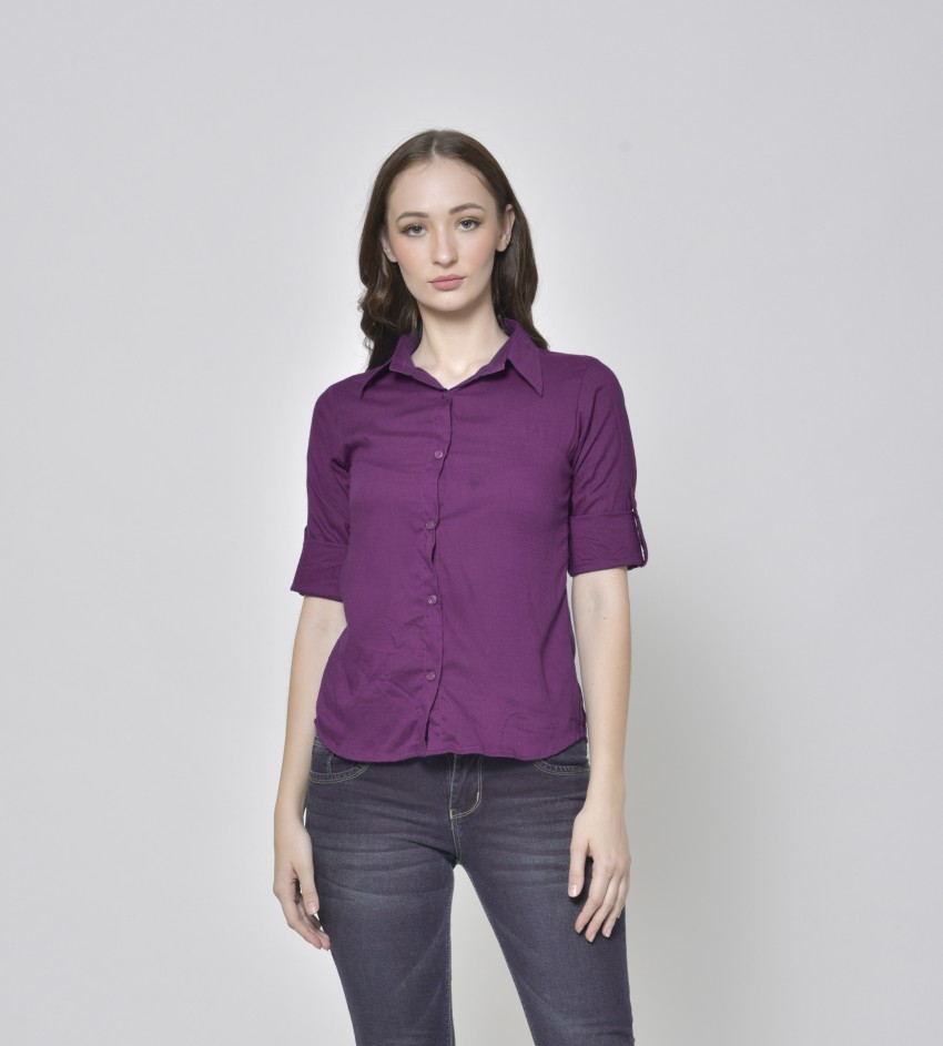 Roadster Women Solid Casual Purple Shirt - Buy Roadster Women Solid Casual  Purple Shirt Online at Best Prices in India