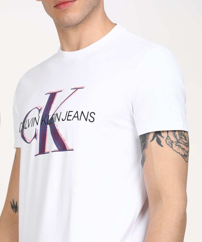 Calvin Klein Jeans Printed Men Round Neck White T-Shirt - Buy Calvin Klein  Jeans Printed Men Round Neck White T-Shirt Online at Best Prices in India