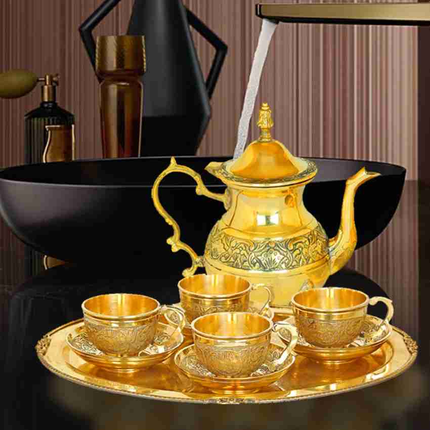 Shivlinga Pack of 8 Brass Bronze Brass Tea Cup and Saucer Set of 4