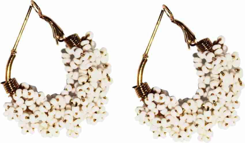 Hoop Earrings / Indian Jewelry / Pearl Cluster Bead Bali Ring 