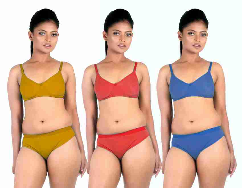 In Beauty Ladies Undergarments Bra and Panties Set Pack of 3 Multicolor