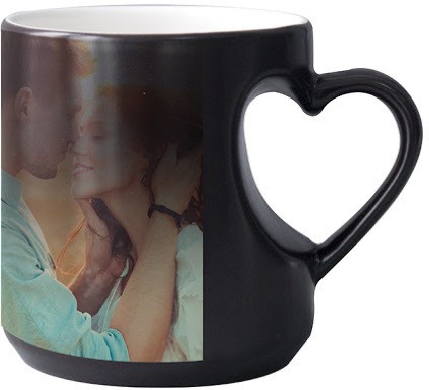 Black Magic Photo Mug with Heart Shape Handle