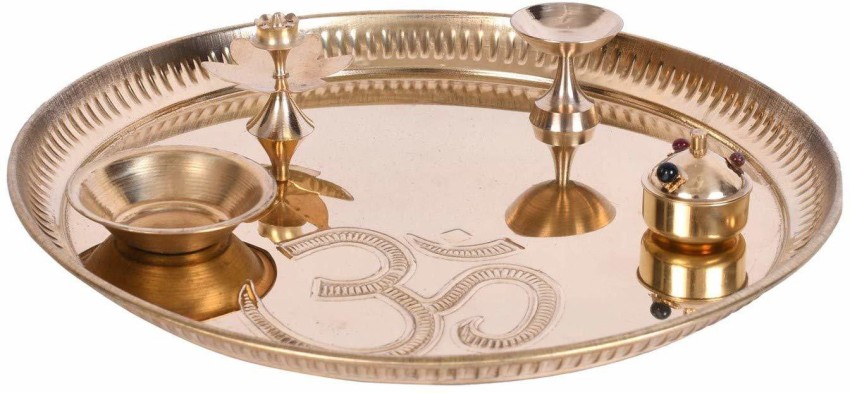 LaDekor Brass Pooja Thali Set with Diya and Other Accessories