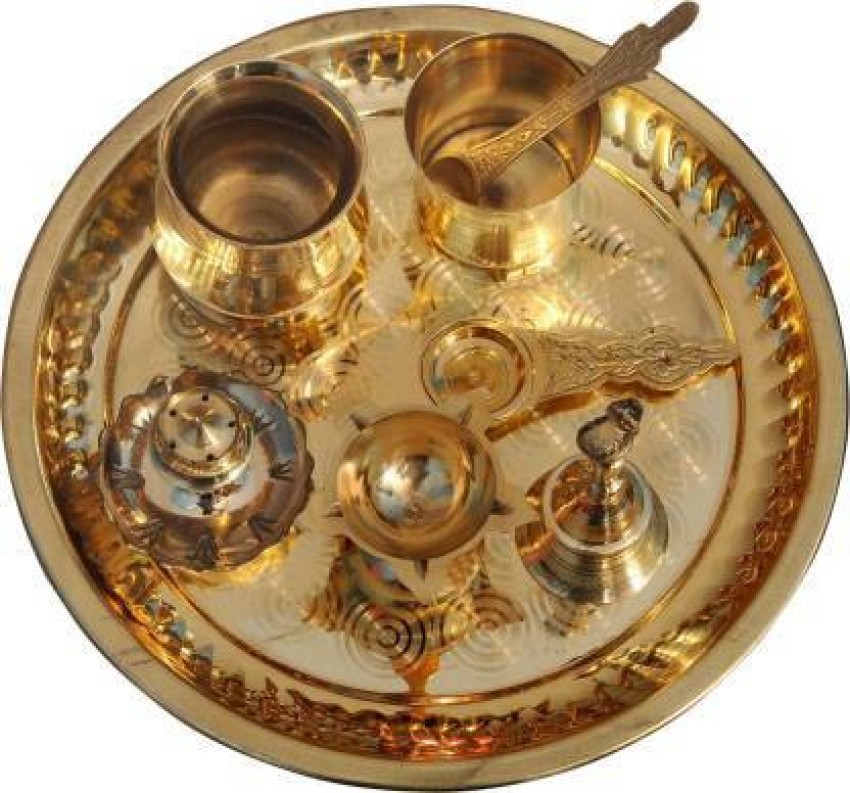 Shoperszone Traditional Handcrafted Brass Thali/Aarti Bartan Plate