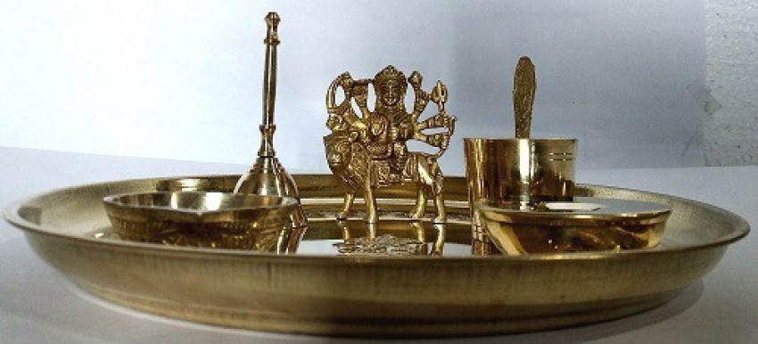 BHARAT SOURCE Brass Pooja Thali Set (10 inch & 670 Gram) with
