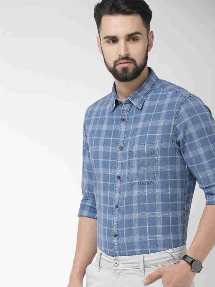 INDIAN TERRAIN Men Checkered Casual Blue Shirt - Buy INDIAN TERRAIN Men  Checkered Casual Blue Shirt Online at Best Prices in India