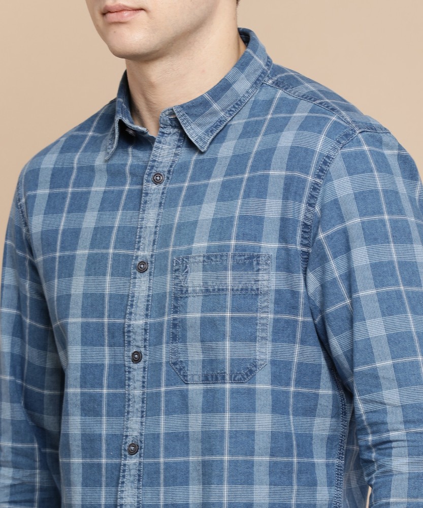 INDIAN TERRAIN Men Checkered Casual Blue Shirt - Buy INDIAN