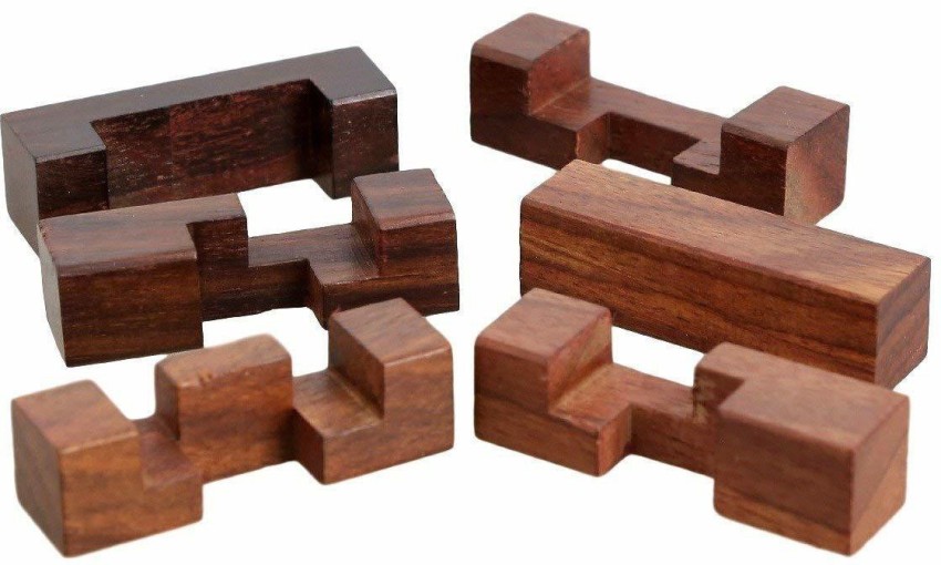 WoodCart H@ndmade 3D Wooden 6-Pieces Piller Interlocking Block Toy