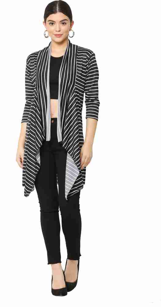 Black and white striped long shrug best sale