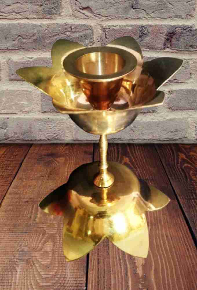 SADAF KHAN Beautiful Brass Candle Small Golden Colour Stand Pack