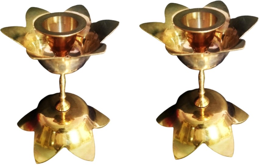 SADAF KHAN Beautiful Brass Candle Small Golden Colour Stand Pack