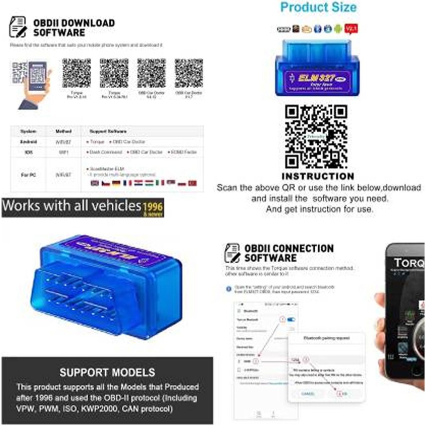 SellRider All Type Car fault scanner ELM327 Bluetooth OBD-II Car Scanner  with new version Software CD & Support OBD Reader OBD Reader Price in India  - Buy SellRider All Type Car fault