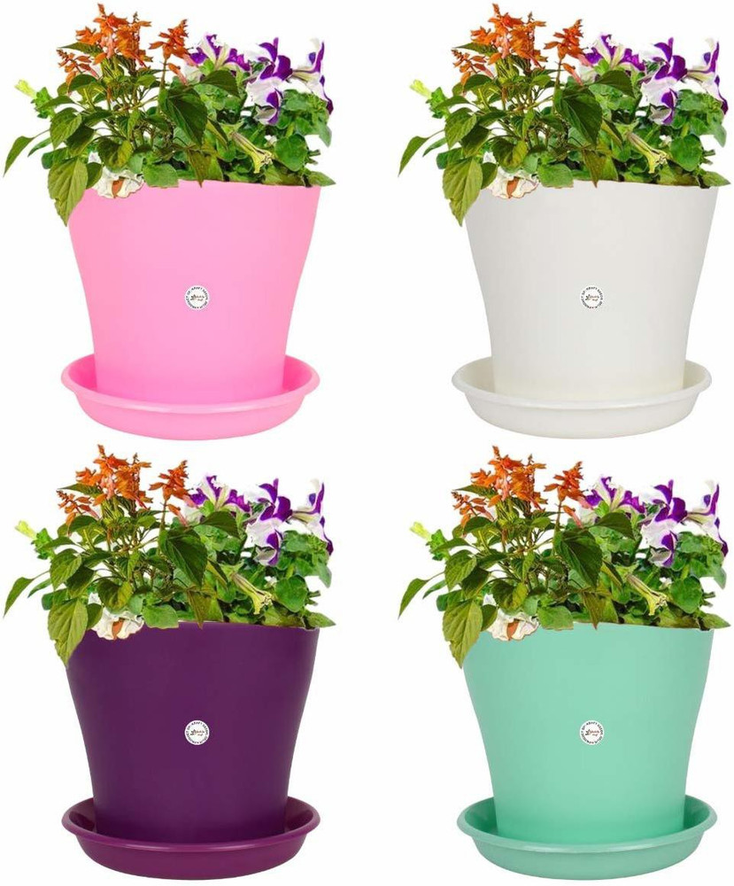 SV Sports Flower Pots 4 Pcs Round Shape 6 inch Plant Container Set