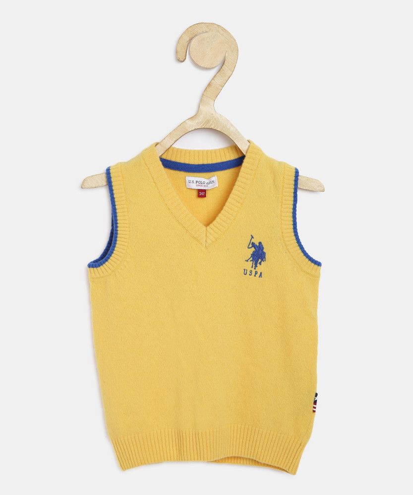 U.S. POLO ASSN. Solid V-neck Casual Boys Yellow Sweater - Buy MED YELLOW  U.S. POLO ASSN. Solid V-neck Casual Boys Yellow Sweater Online at Best  Prices in India | Flipkart.com