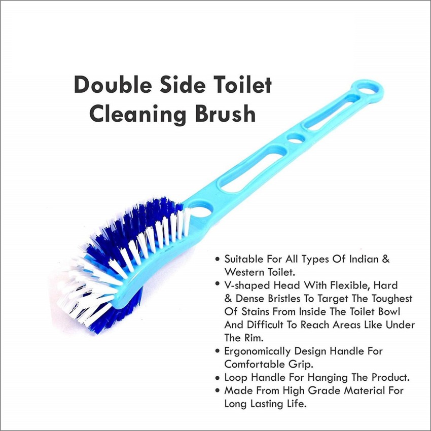 Toilet Brush Toilet Brush Plastic Portable Long Handle Bathroom Toilet Bowl  Scrub Double Sided Cleaning Brush (1pc, Blue) -z