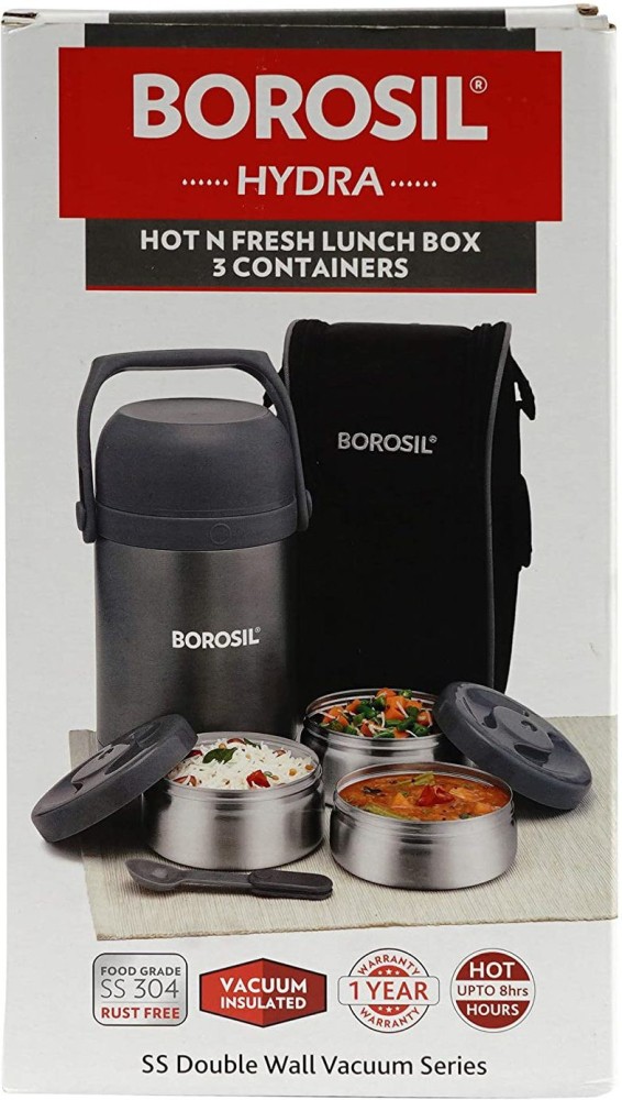 Borosil Stainless Steel Hot Insulated Lunch Box Tiffin Food Container 4 Box