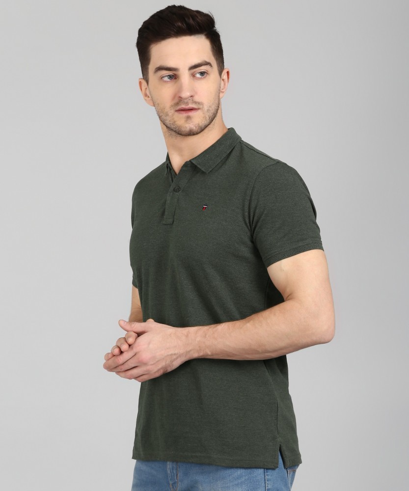 Buy LOUIS PHILIPPE SPORTS Green Solid Cotton Blend Slim Fit Men's T-Shirt