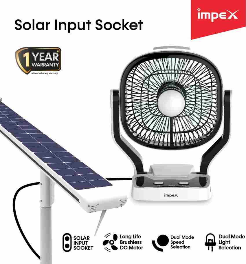 Impex solar retailer rechargeable fan