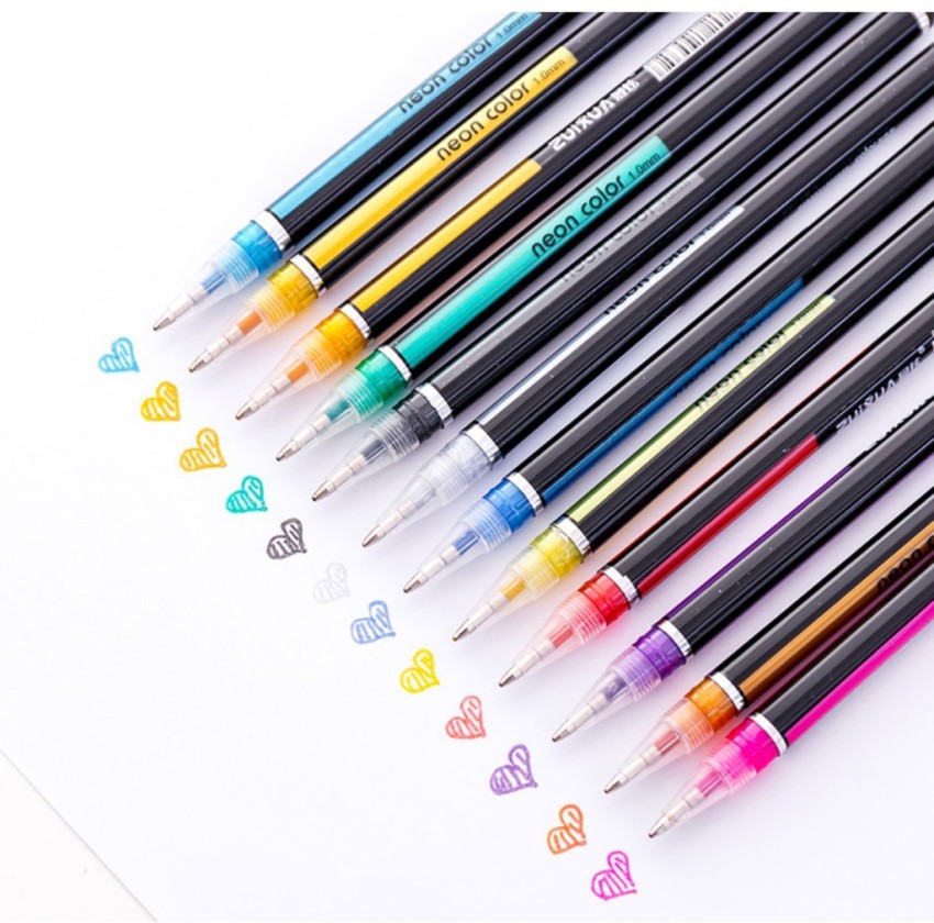 Qatalitic Set Of 24 Neon Gel Pens Consisting Fluorescent, Metallic