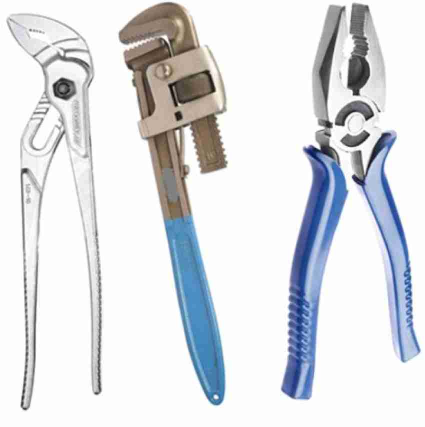 manvi Plumber Hand Tool Kit 3 Pcs (Pipe Wrench 14,Water Pump Plier 10 &  Combination Plier 8) Hand Tool Kit