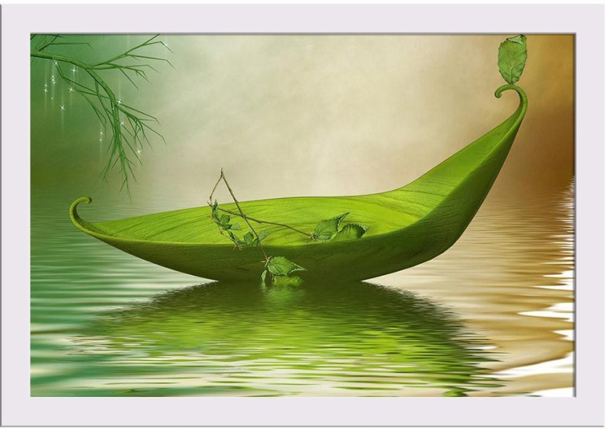 Leaf Boat In The Lake Paper Poster White Frame