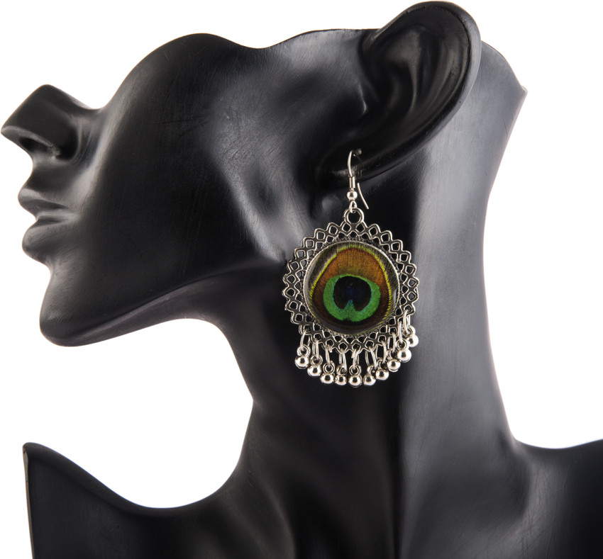 Silver peacock feather earrings online
