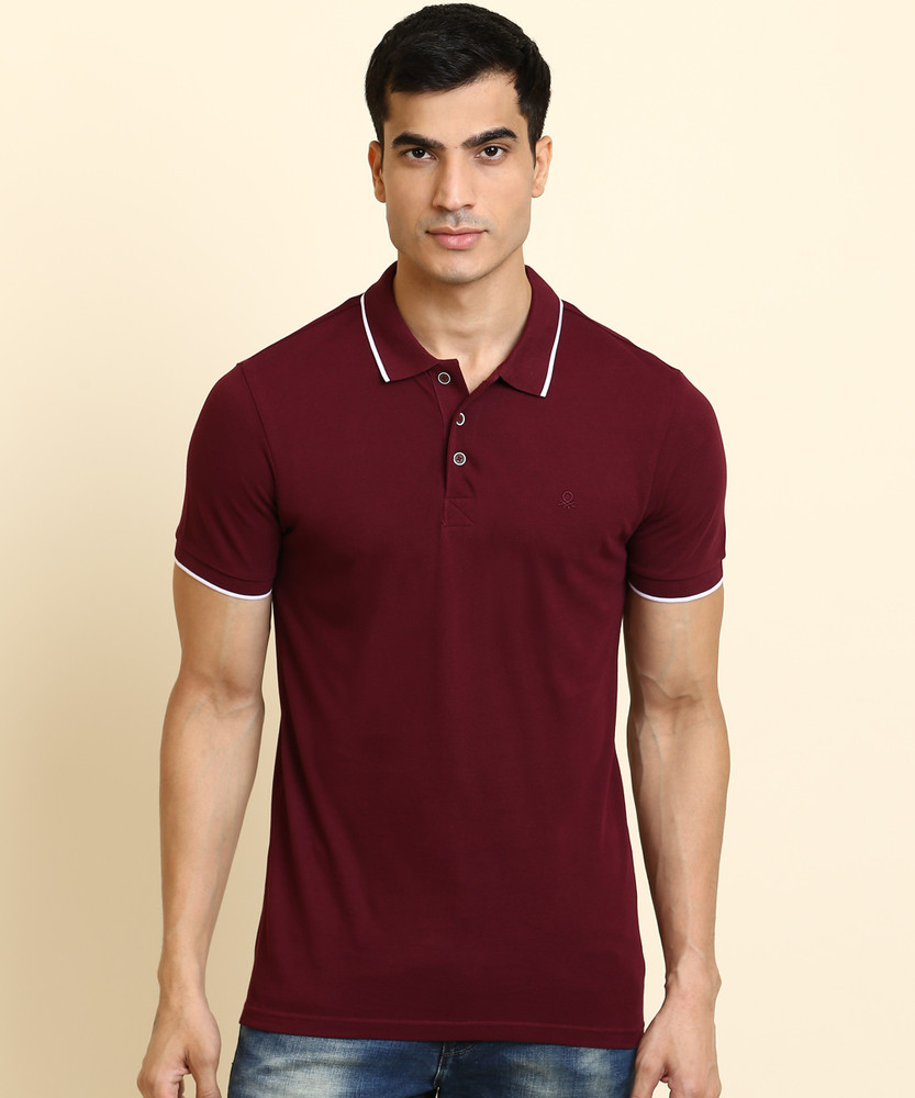 United Colors of Benetton Solid Men Polo Neck Maroon T Shirt