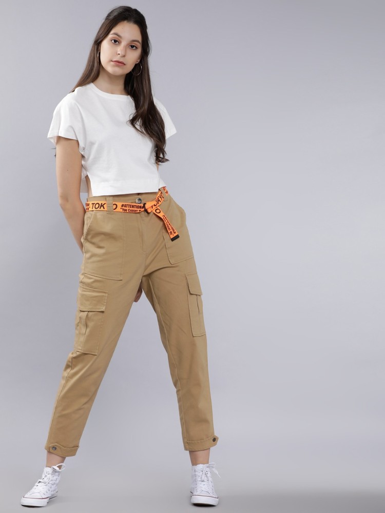 Buy Tokyo Talkies Women Beige Straight Fit Trousers - Trousers for Women  15454266