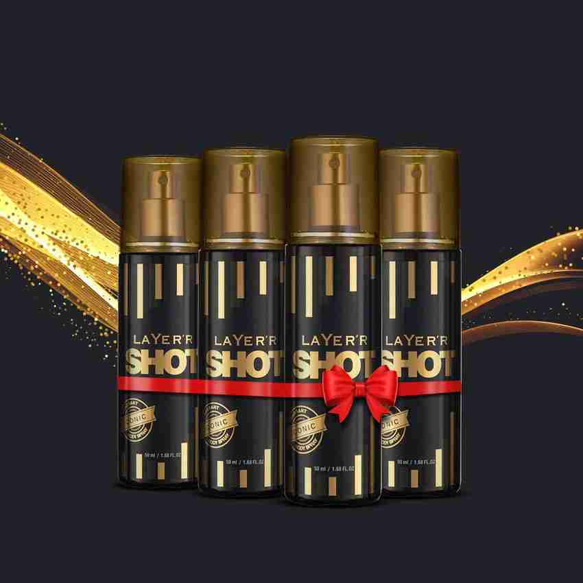 LAYER R Shot Gold Perfume Deodorant Spray Iconic 50ml X 4