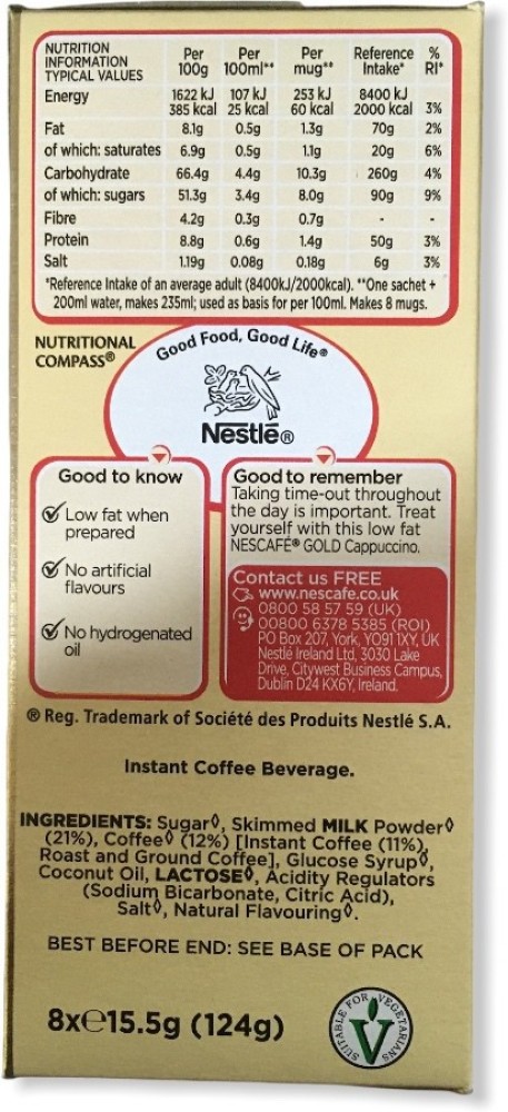 Nescafe Gold Cappuccino Instant Coffee 8 Sachets - 124g 