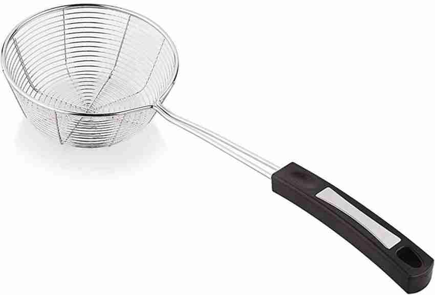 1pc Stainless Steel Deep Fry Basket, Silver Fryer Strainer With