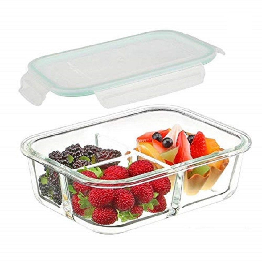 1pc Glass Bento Lunch Box with Compartments Microwavable Food Storage  Containers Freezer Safe Airtight Meal Prep Container