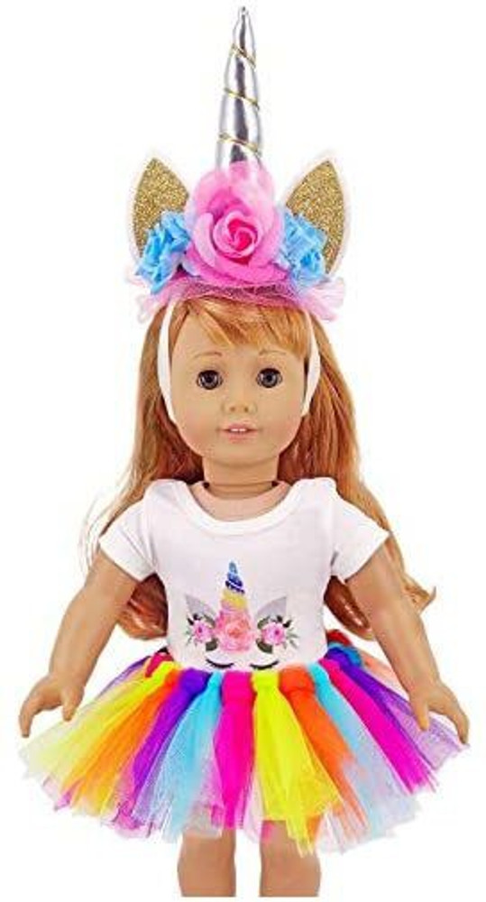 iBayda 3pc Set Dolls Unicorn Clothes Headband Tutu for 18 inch