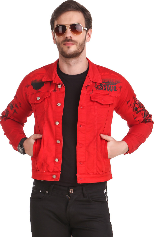 Red jeans jacket for men cheap