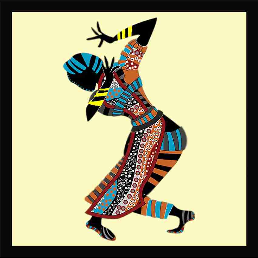 paper pebbles African lady Dolls Wall Decor Frame 12 inch x 12