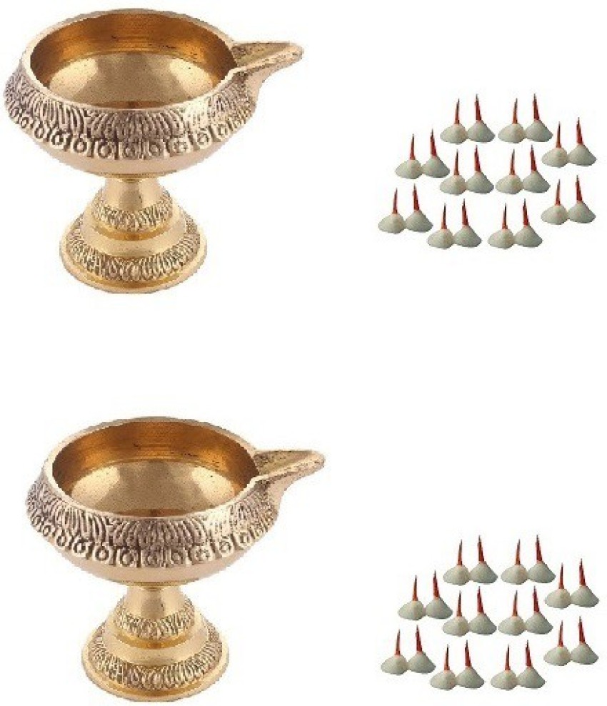 Stylewell Combo Of 2 Pcs Brass Diwali Kuber Pedi (No 1 ) Diya Oil / Ghee  Lamp With 2 pcs Phool Batti Cotton Wicks (20 Pcs Wicks in Each Packet) Brass  Price