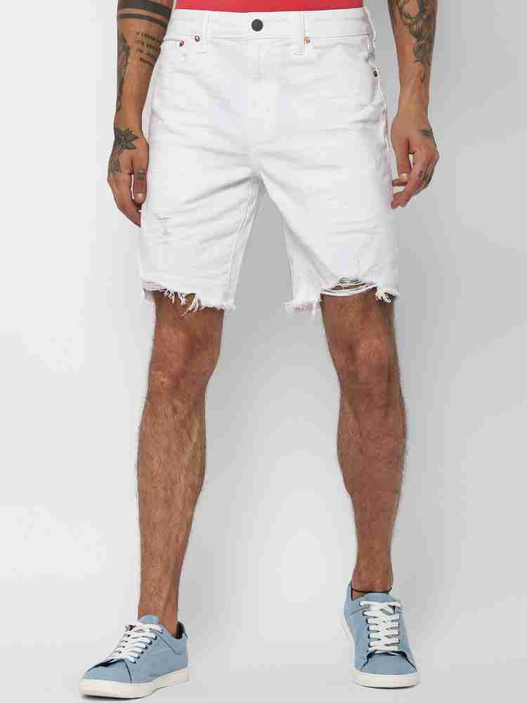 American Eagle Outfitters Solid Men White Denim Shorts Buy