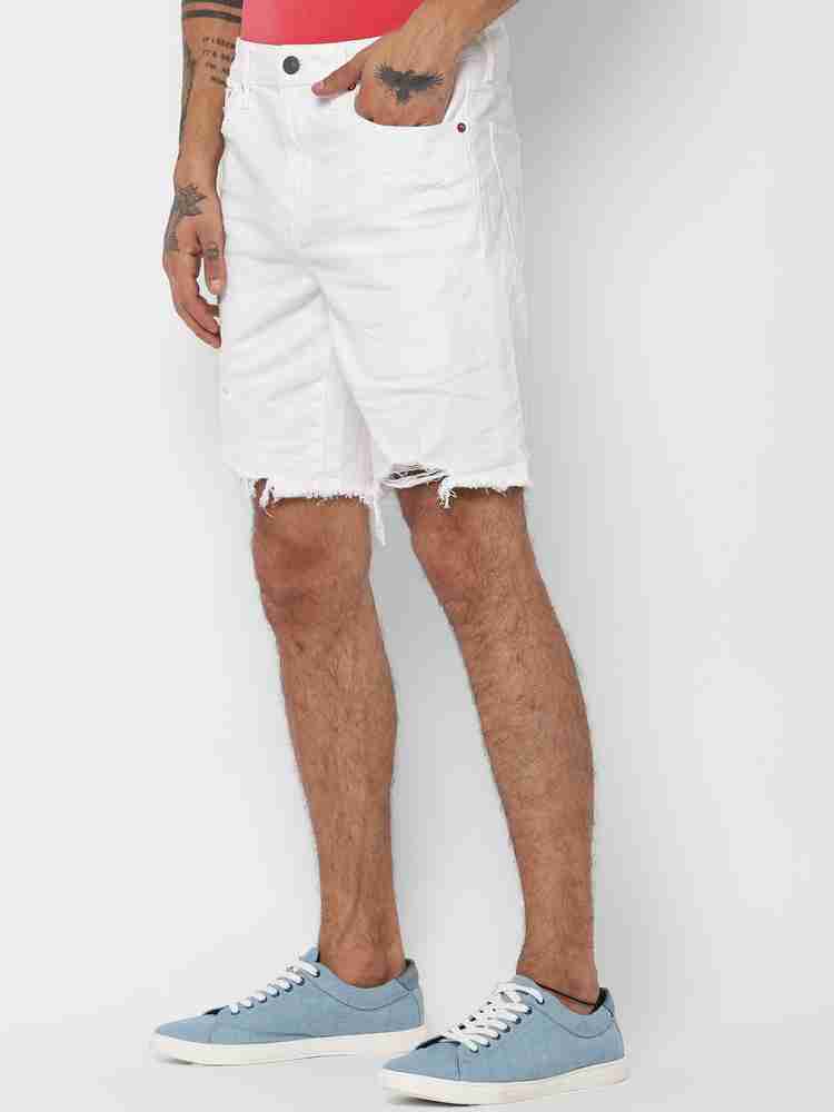 Mens white ripped denim shorts online