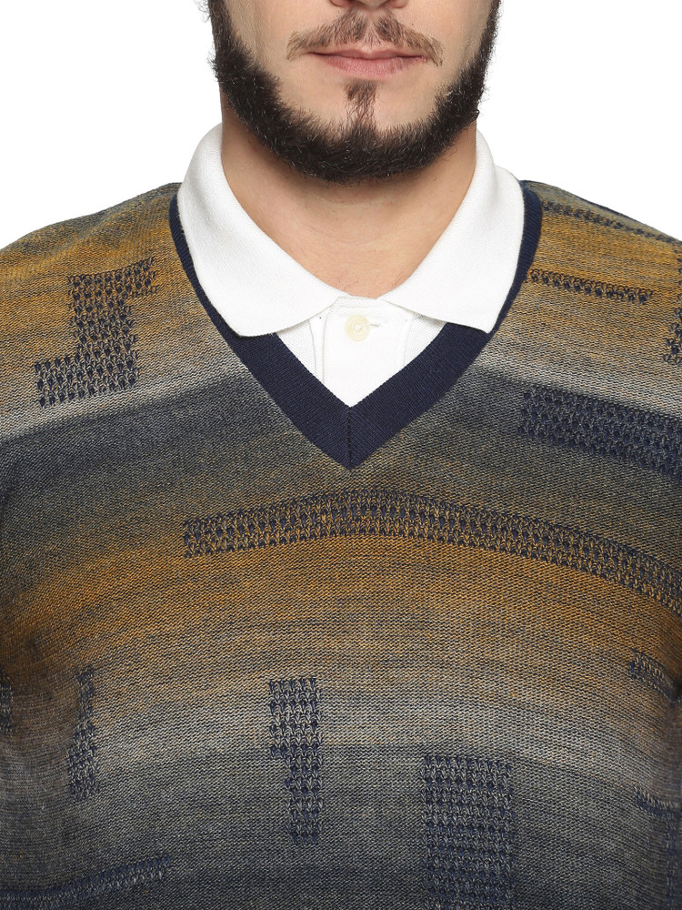 OSWAL Printed V Neck Casual Men Reversible Blue Sweater Buy