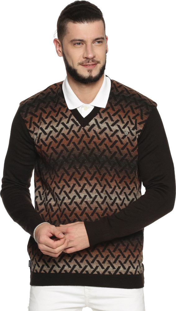 OSWAL Woven V Neck Casual Men Reversible Brown Sweater Buy OSWAL